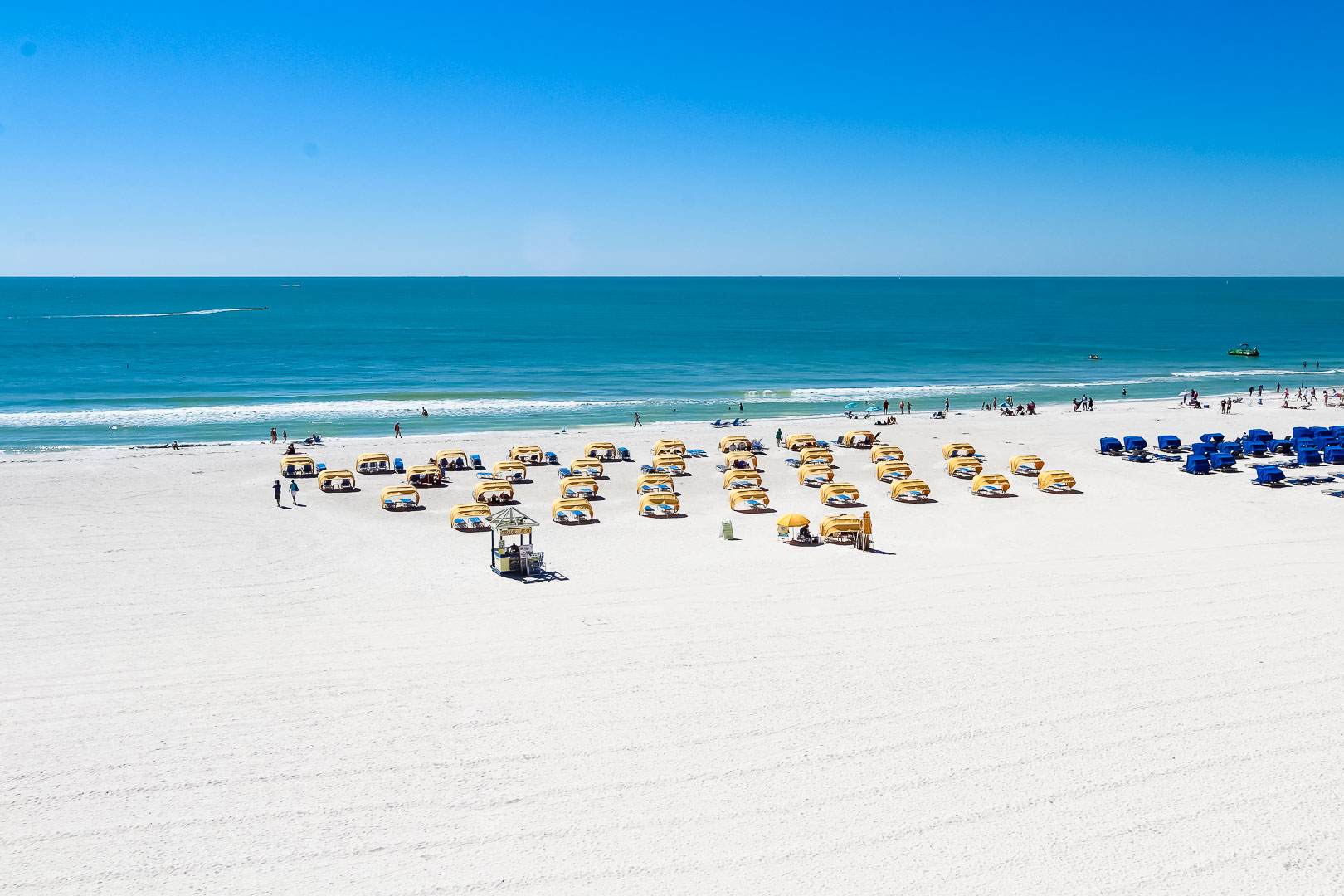 A peaceful view of the beach at VRI's Coral Reef Beach Resort in St. Pete Beach, Florida.